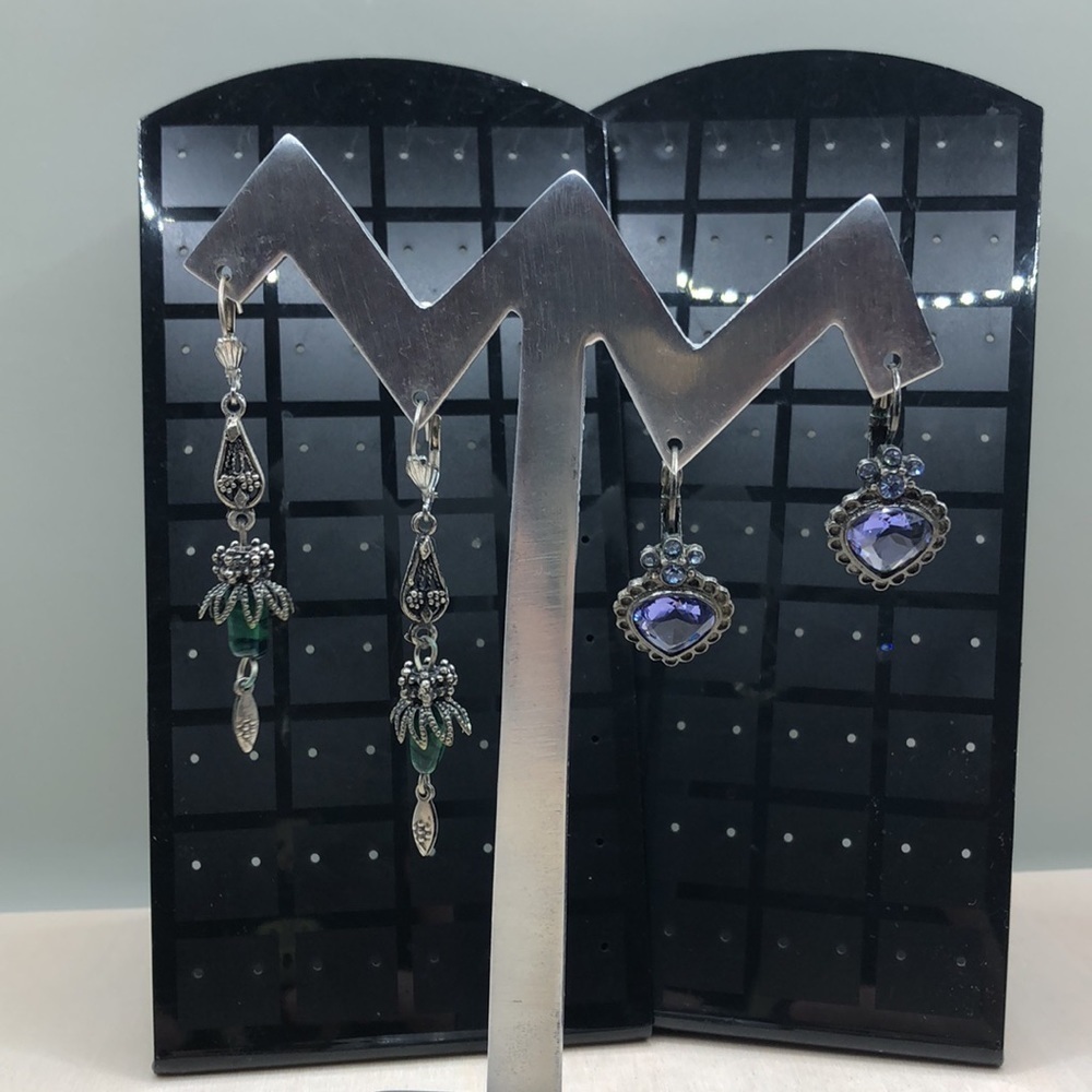 Vintage Joan Rivers Purple Crystal Dangle Earrings, Free Vtg Germany Earrings